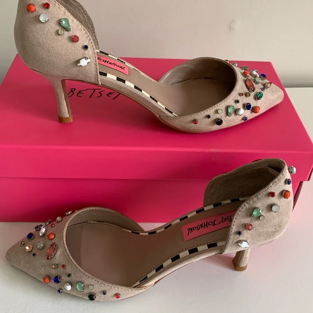 Betsey Johnson Beige Heels with Colorful Gems - Picture 6 of 10